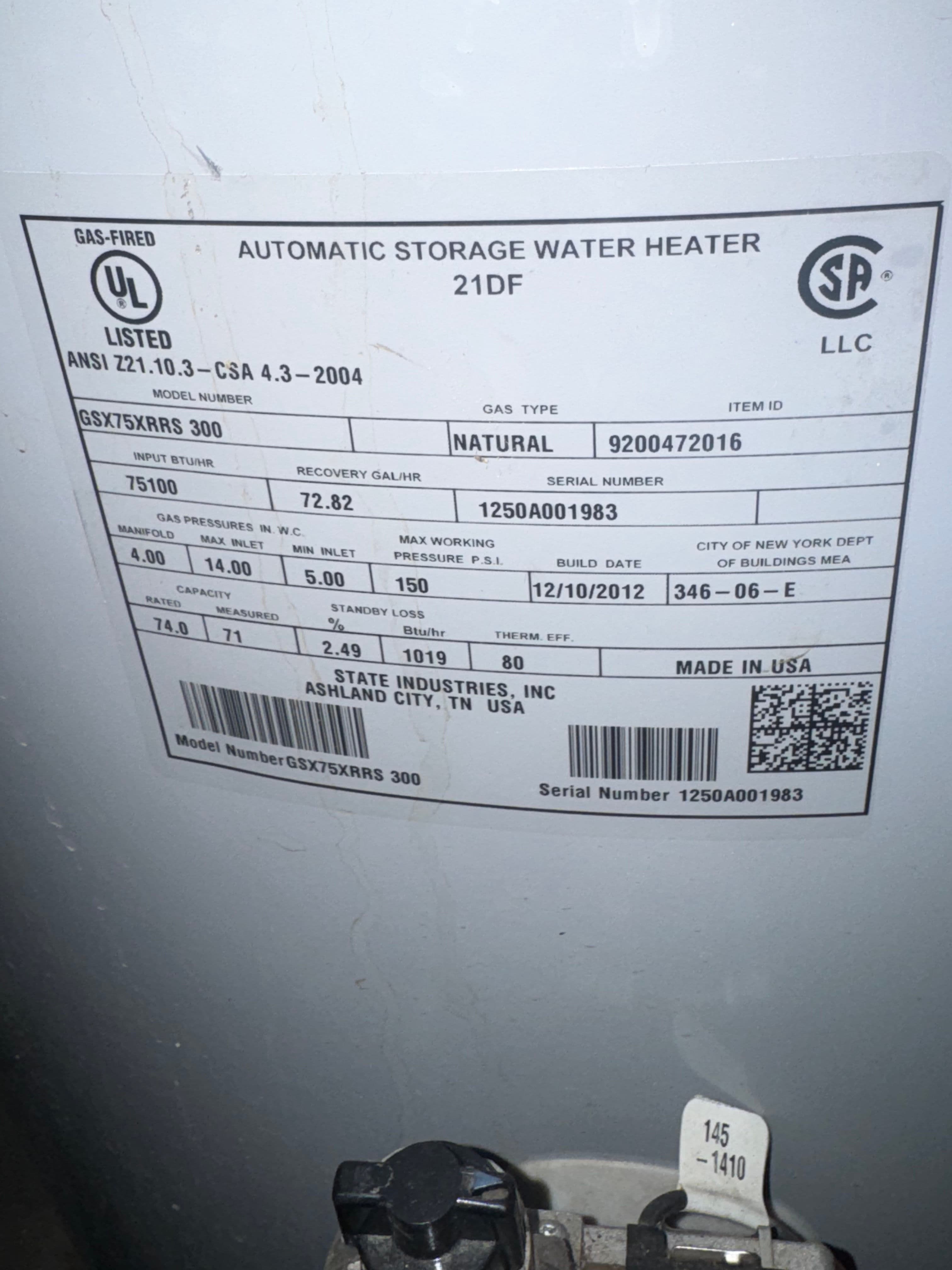 Project 75-Gallon Gas Water Heater Replacement in Manhattan image
