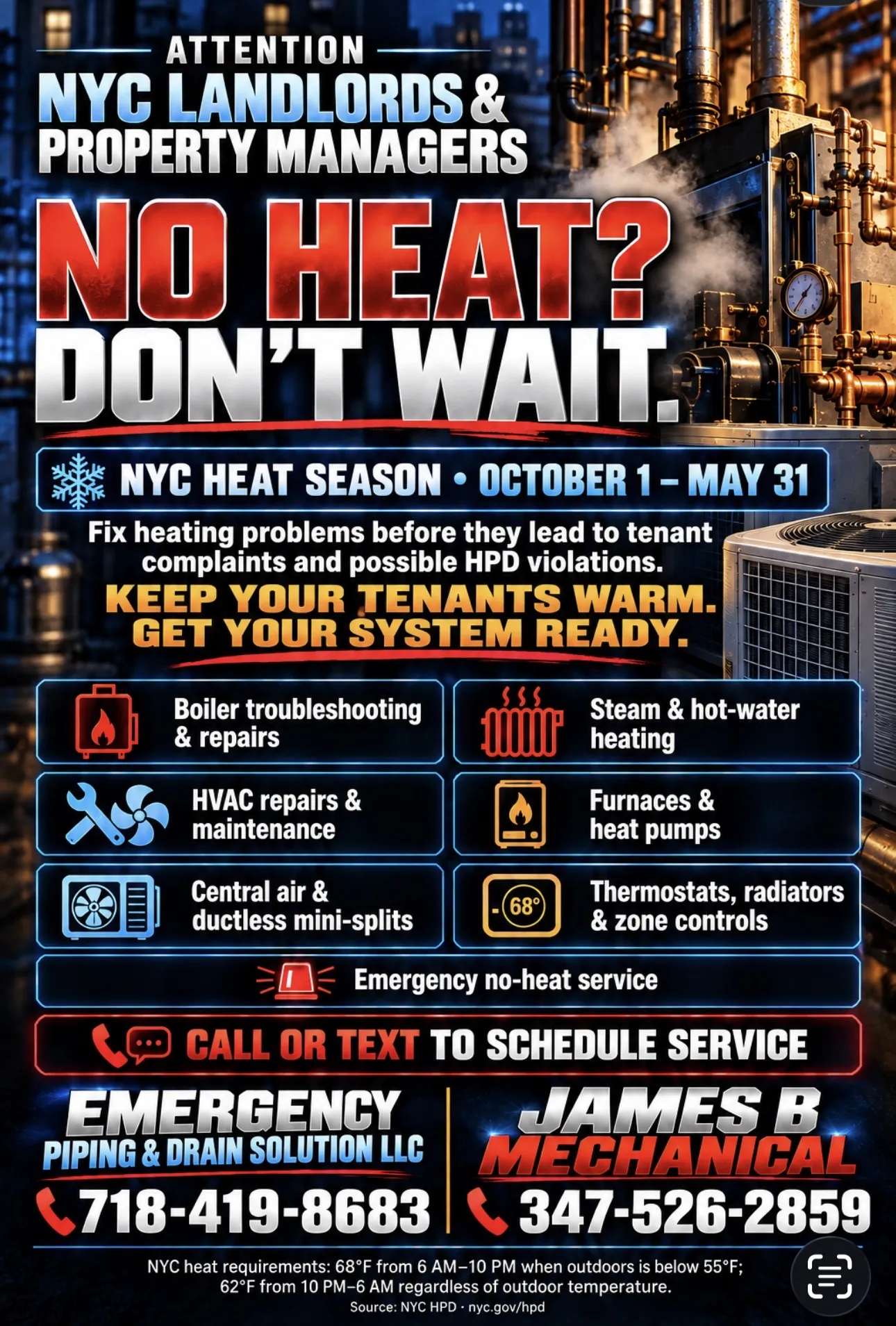 NYC Landlords - Heating Season Starts October 1st image